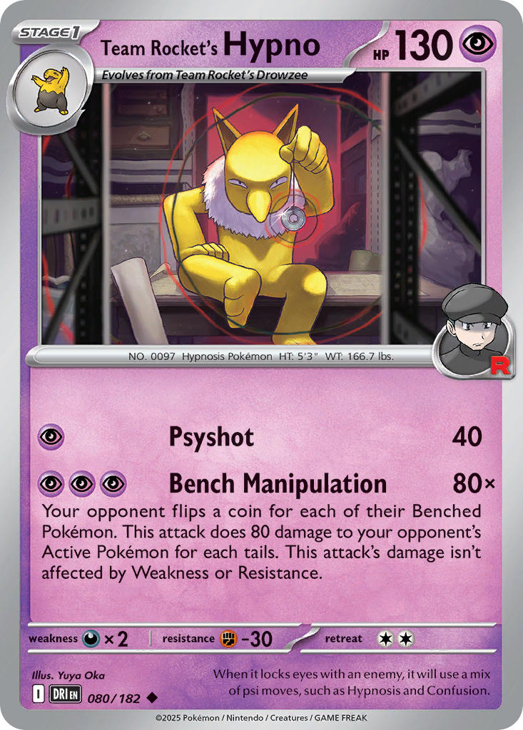 Team Rocket's Hypno⁣ - Destined Rivals⁣ (Uncommon)⁣ [080] English / Near Mint / Reverse-Holo Normal