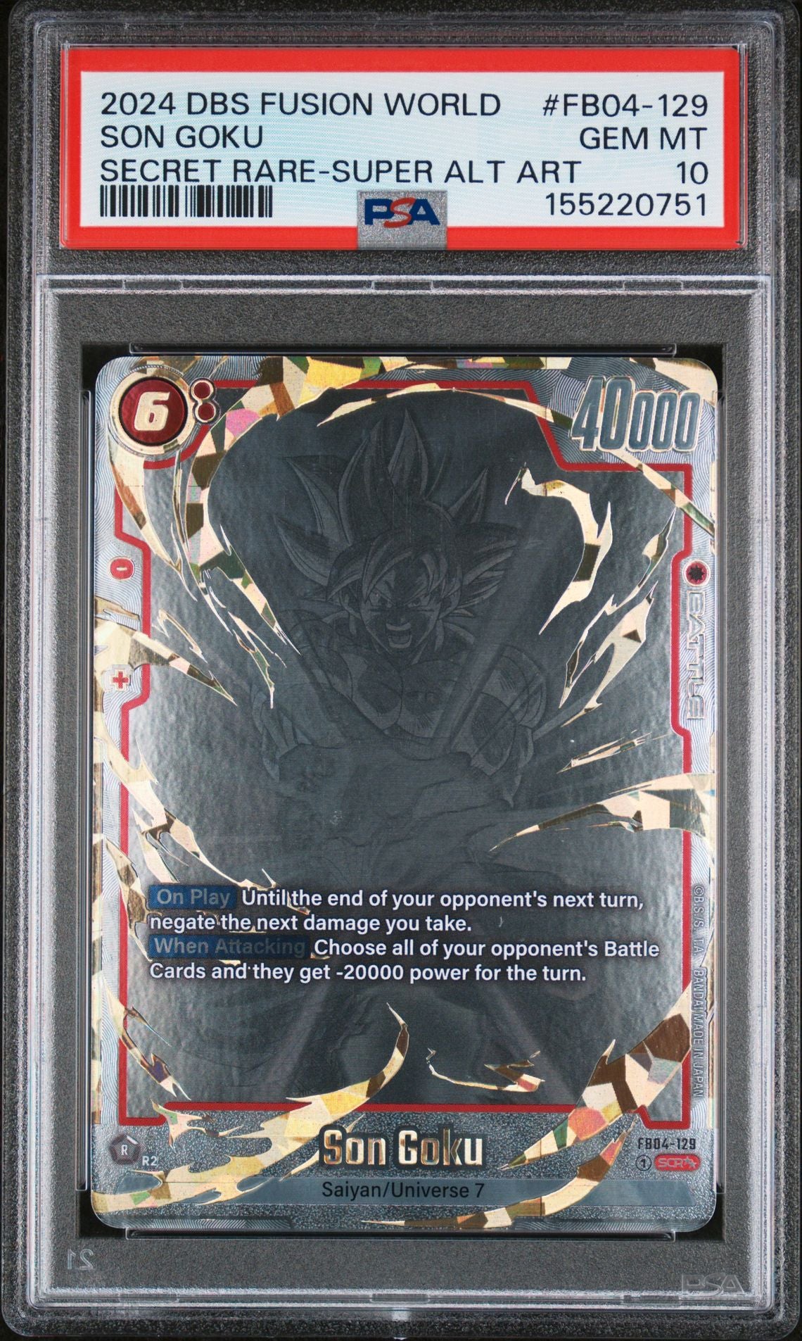 Son Goku #FB04-129 Secret Rare Alt Art PSA 10 - forside
