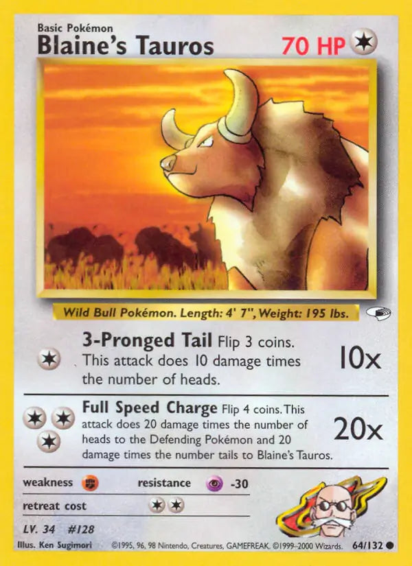 Blaine's Tauros⁣ - Gym Heroes⁣ (Common)⁣ [64] English / Poor / Normal