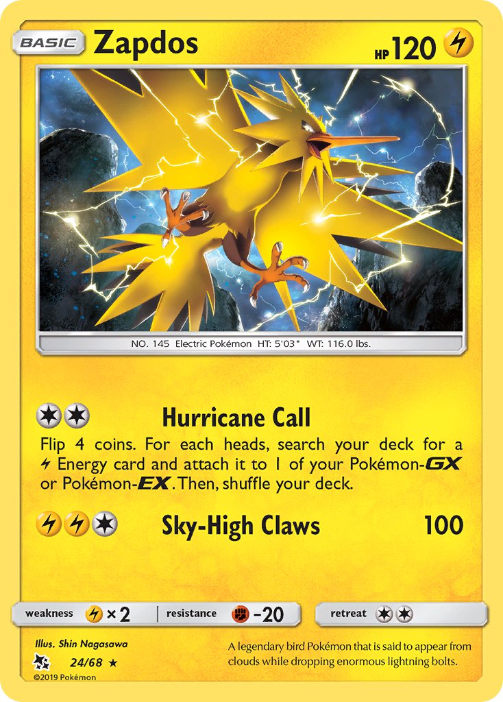 Zapdos⁣ - Hidden Fates⁣ (Holo Rare)⁣ [24] English / Near Mint / Reverse-Holo Normal