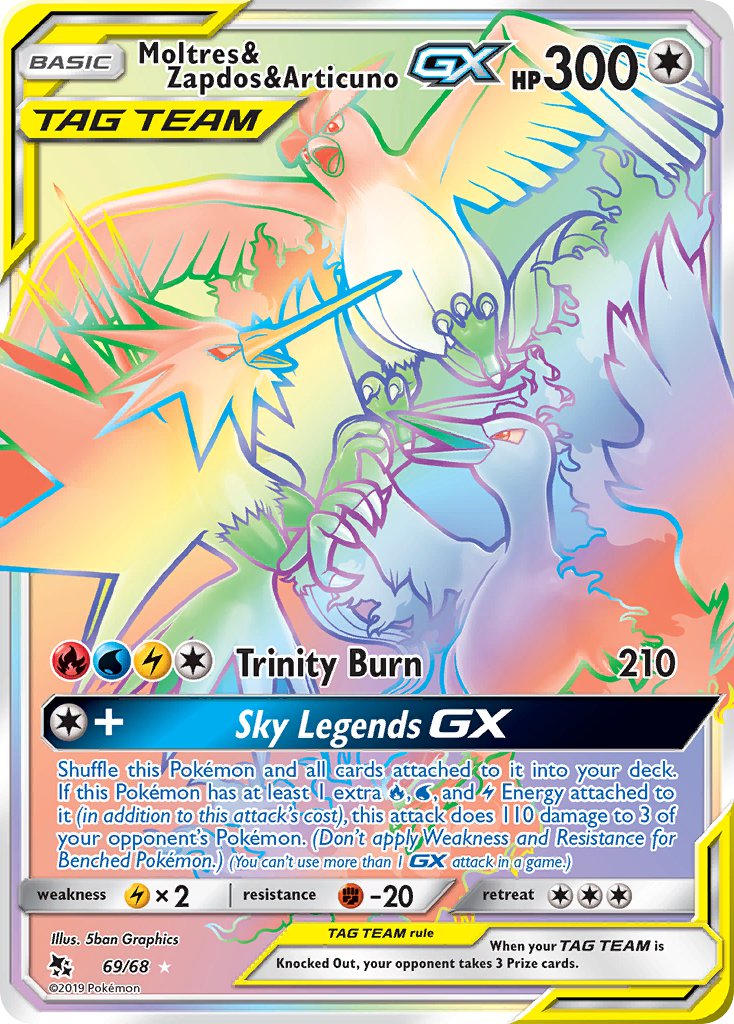 Moltres & Zapdos & Articuno GX⁣ - Hidden Fates⁣ (Secret Rare)⁣ [69] English / Excellent / Normal