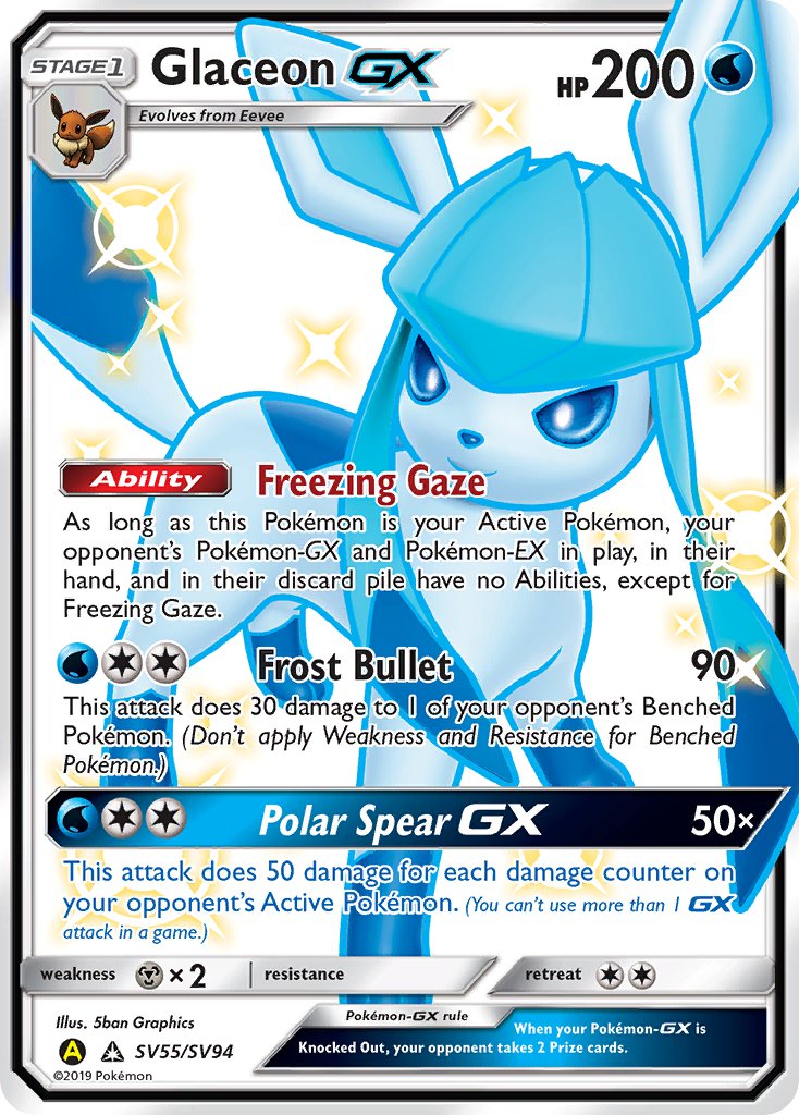 Glaceon GX⁣ - Hidden Fates⁣ (Secret Rare)⁣ [SV55] English / Near Mint / Normal