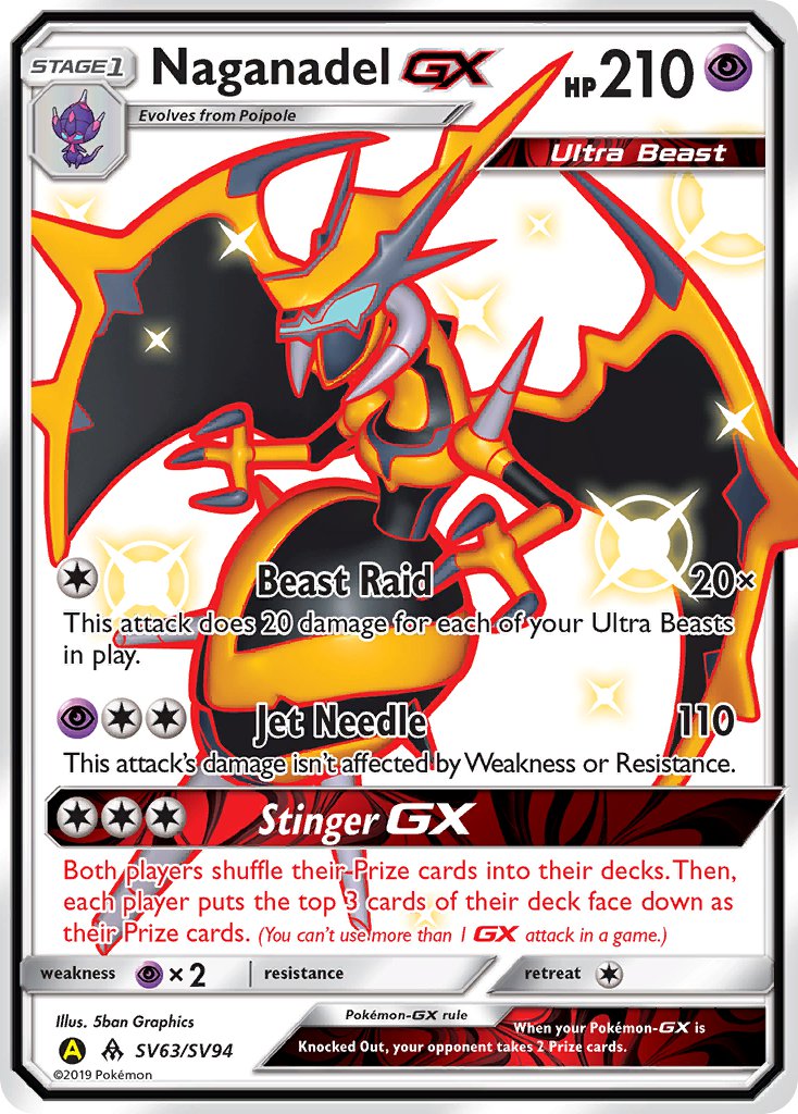Naganadel GX⁣ - Hidden Fates⁣ (Secret Rare)⁣ [SV63] English / Near Mint / Normal