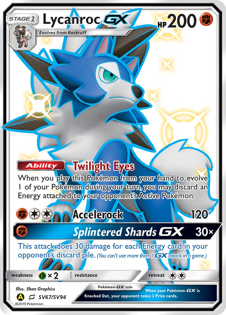 Lycanroc GX⁣ - Hidden Fates⁣ (Secret Rare)⁣ [SV67] English / Near Mint / Normal