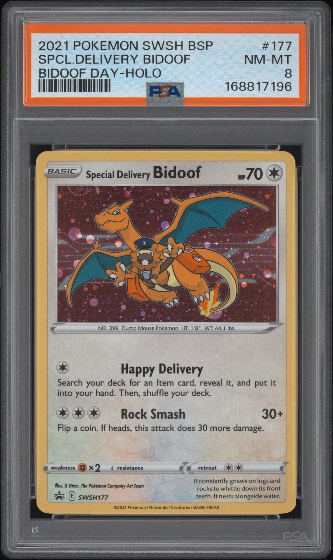 Special Delivery Bidoof #177 Sword & Shield Promos PSA 8 - forside