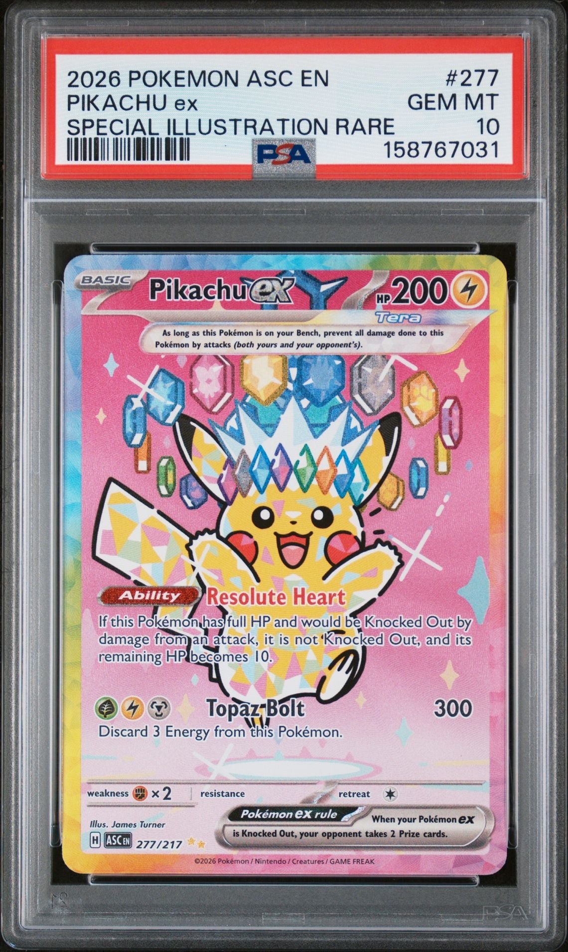 Pikachu ex #277 Ascended Heroes PSA 10 - forside