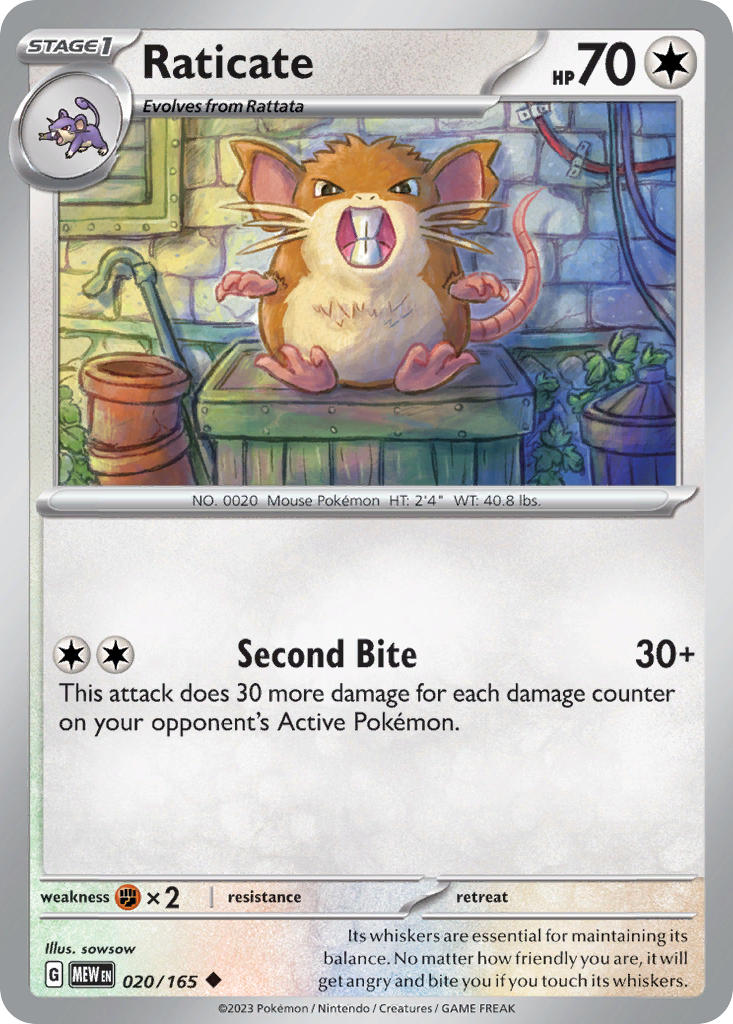 Raticate⁣ - 151⁣ (Uncommon)⁣ [020] English / Near Mint / Reverse-Holo Normal