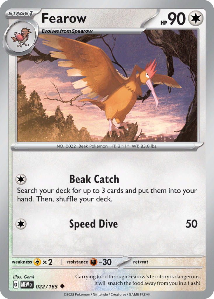 Fearow⁣ - 151⁣ (Uncommon)⁣ [022] English / Near Mint / Reverse-Holo Normal