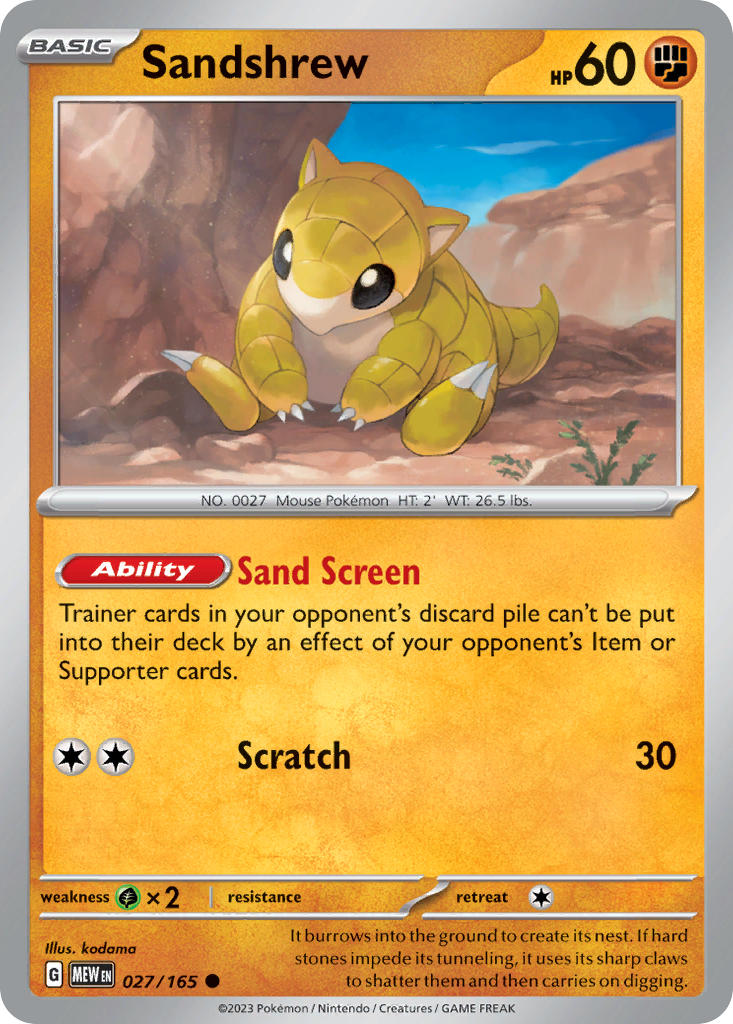 Sandshrew⁣ - 151⁣ (Common)⁣ [027] English / Near Mint / Reverse-Holo Normal