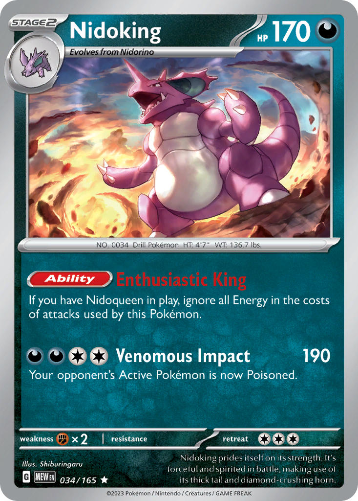 Nidoking⁣ - 151⁣ (Rare)⁣ [034] English / Excellent / Reverse-Holo Normal
