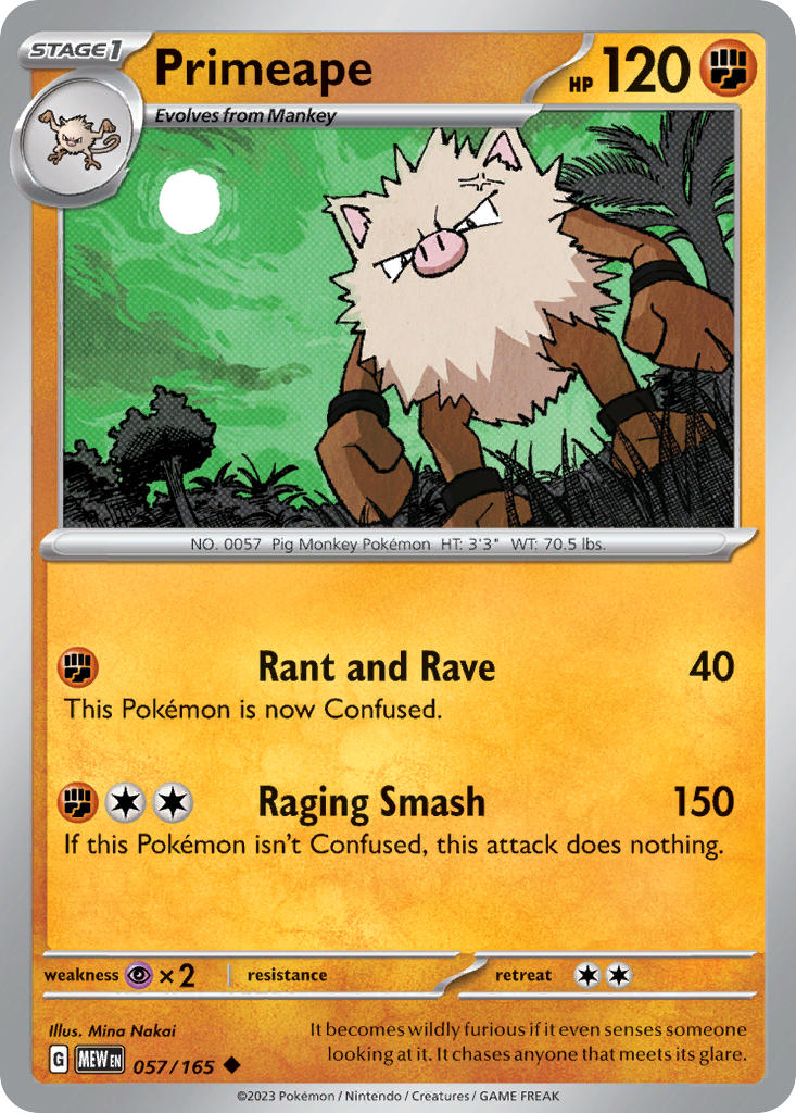 Primeape⁣ - 151⁣ (Uncommon)⁣ [057] English / Near Mint / Reverse-Holo Normal