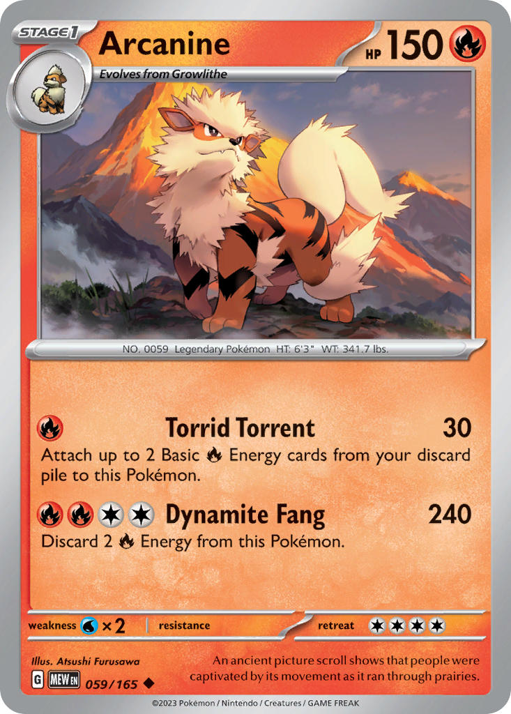 Arcanine⁣ - 151⁣ (Uncommon)⁣ [059] English / Near Mint / Reverse-Holo Normal