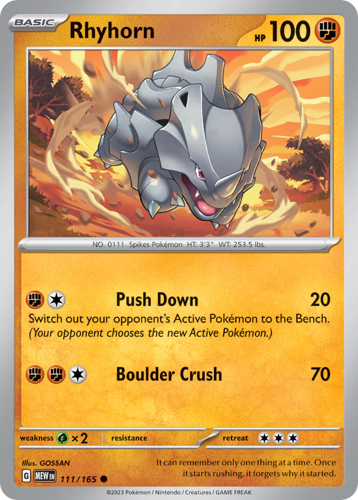 Rhyhorn⁣ - 151⁣ (Common)⁣ [111] English / Near Mint / Reverse-Holo Normal