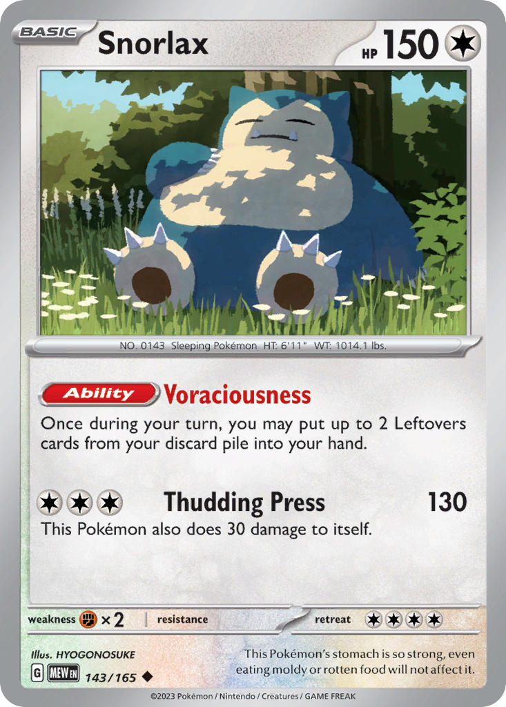 Snorlax⁣ - 151⁣ (Uncommon)⁣ [143] English / Near Mint / Reverse-Holo Normal