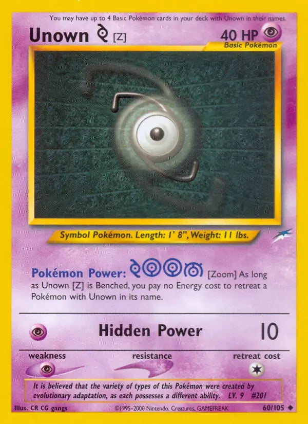 Unown [Z]⁣ - Neo Destiny⁣ (Uncommon)⁣ [60] English / Good / Normal