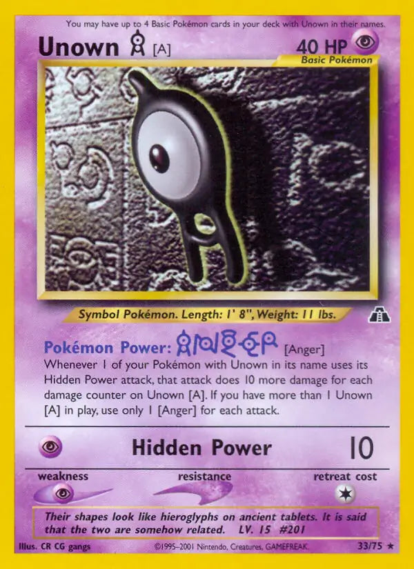 Unown [A]⁣ - Neo Discovery⁣ (Rare)⁣ [33] English / Light Played / 1st-Edition