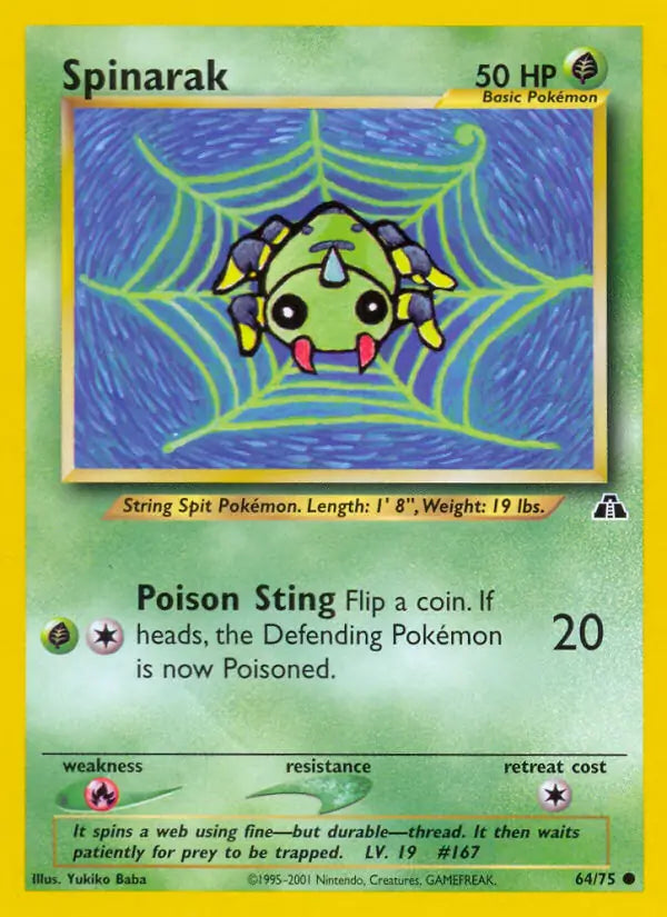 Spinarak⁣ - Neo Discovery⁣ (Common)⁣ [64] English / Excellent / Normal