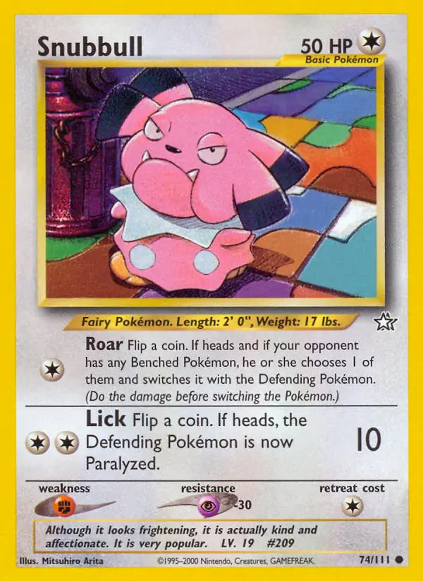 Snubbull⁣ - Neo Genesis⁣ (Common)⁣ [74] English / Near Mint / 1st-Edition