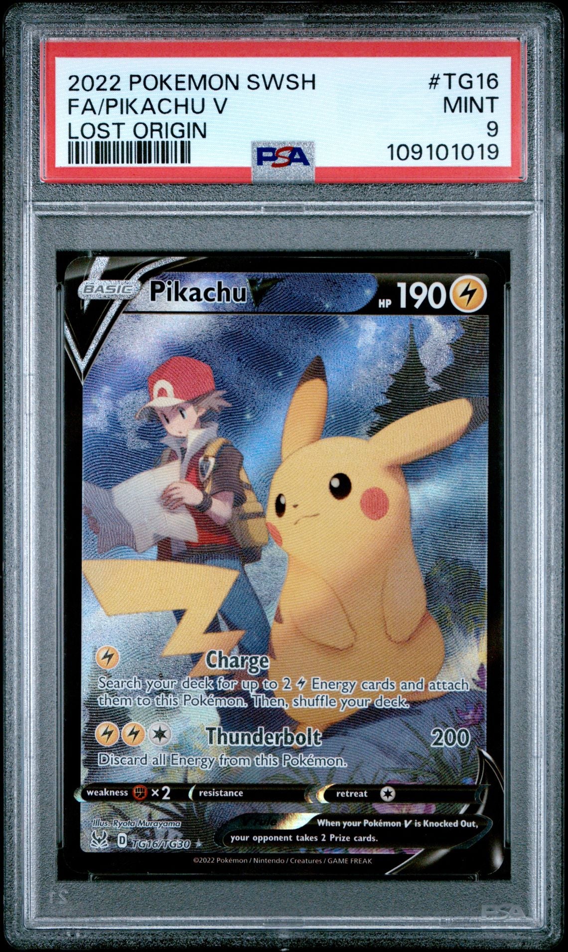 Pikachu V #TG16 Lost Origin PSA 9 - forside