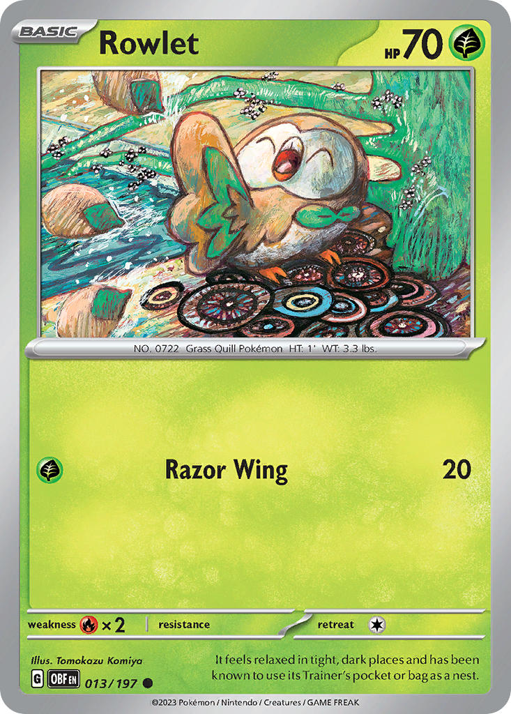 Rowlet⁣ - Obsidian Flames⁣ (Common)⁣ [013] English / Near Mint / Reverse-Holo Normal