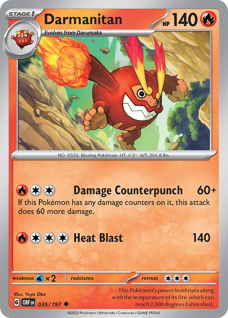 Darmanitan⁣ - Obsidian Flames⁣ (Uncommon)⁣ [035] English / Near Mint / Reverse-Holo Normal