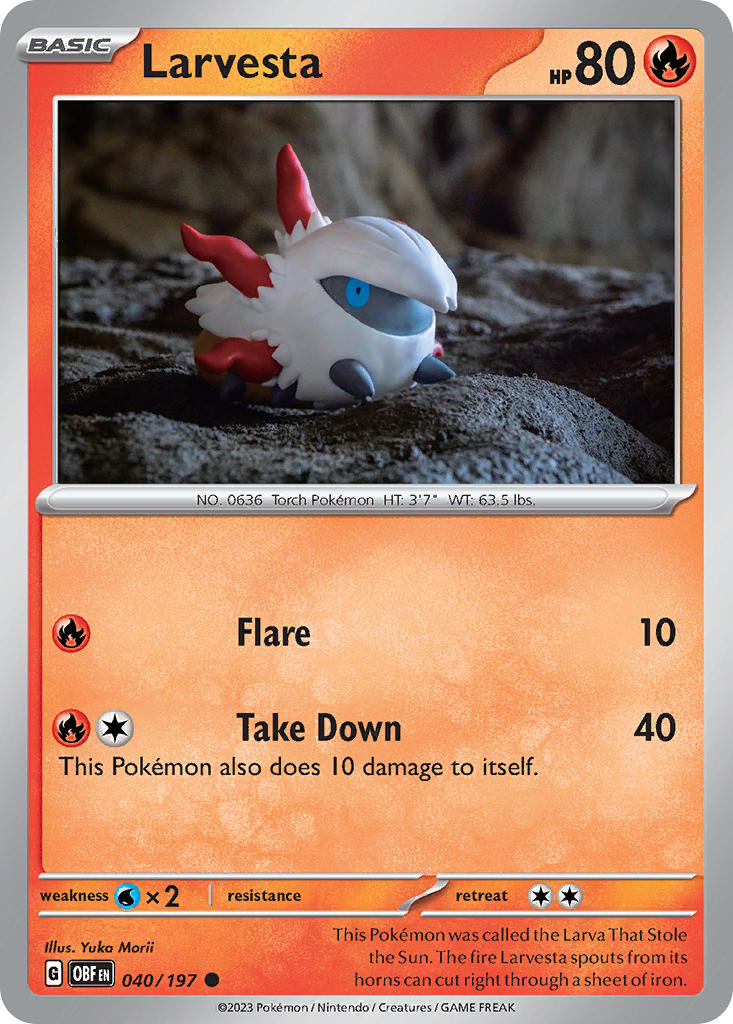 Larvesta⁣ - Obsidian Flames⁣ (Common)⁣ [040] English / Near Mint / Reverse-Holo Normal