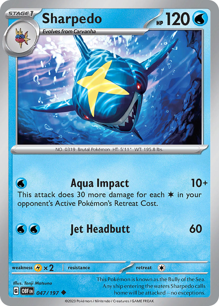 Sharpedo⁣ - Obsidian Flames⁣ (Uncommon)⁣ [047] English / Near Mint / Normal
