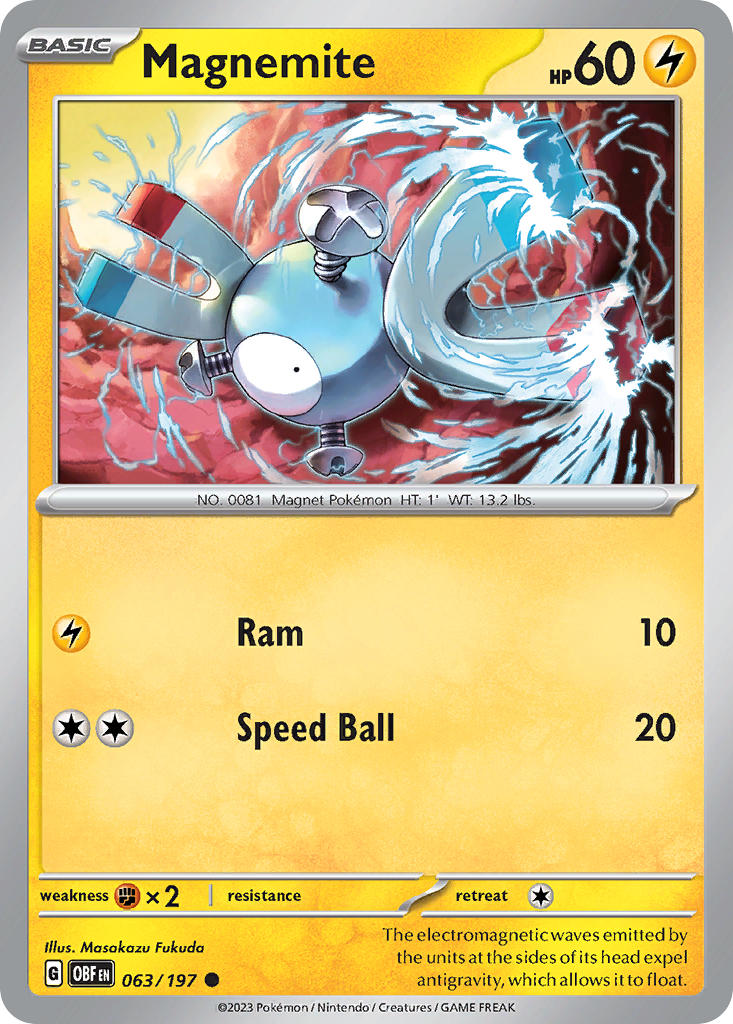 Magnemite⁣ - Obsidian Flames⁣ (Common)⁣ [063] English / Near Mint / Reverse-Holo Normal