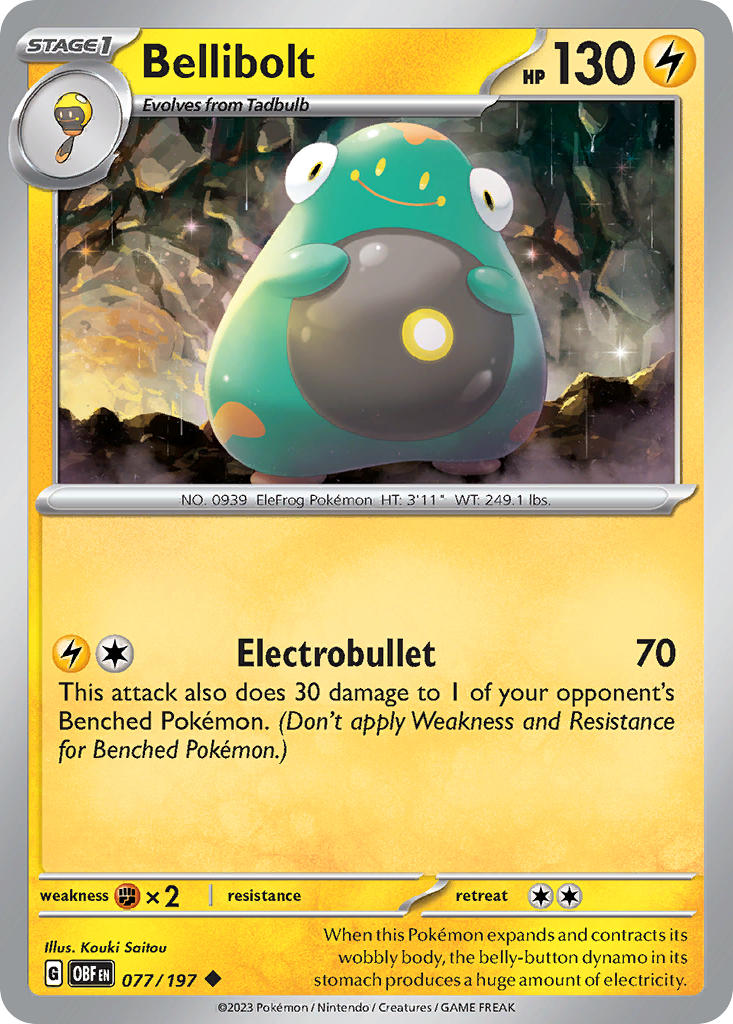 Bellibolt⁣ - Obsidian Flames⁣ (Uncommon)⁣ [077] English / Near Mint / Reverse-Holo Normal