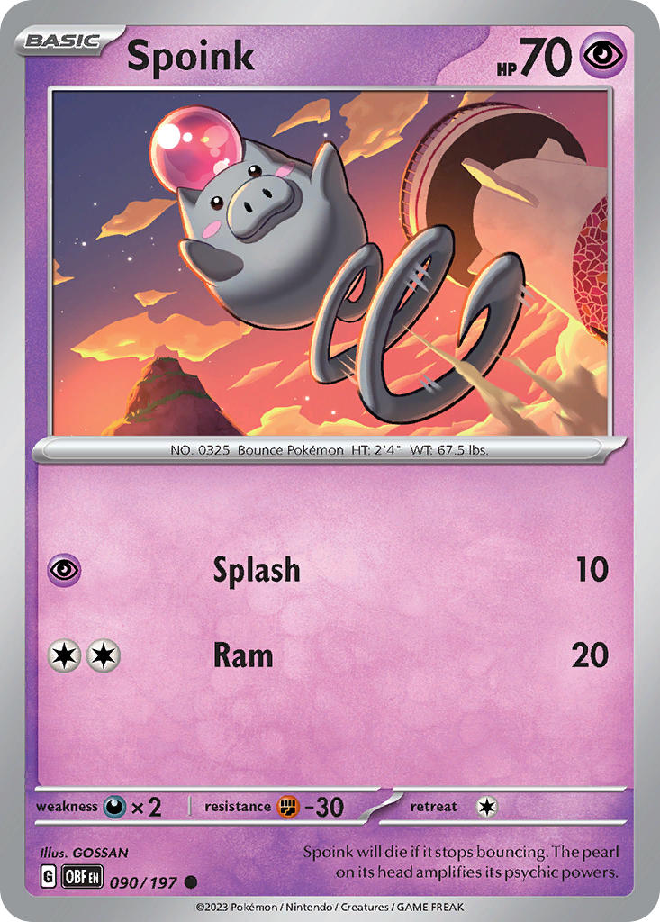 Spoink⁣ - Obsidian Flames⁣ (Common)⁣ [090] English / Near Mint / Reverse-Holo Normal