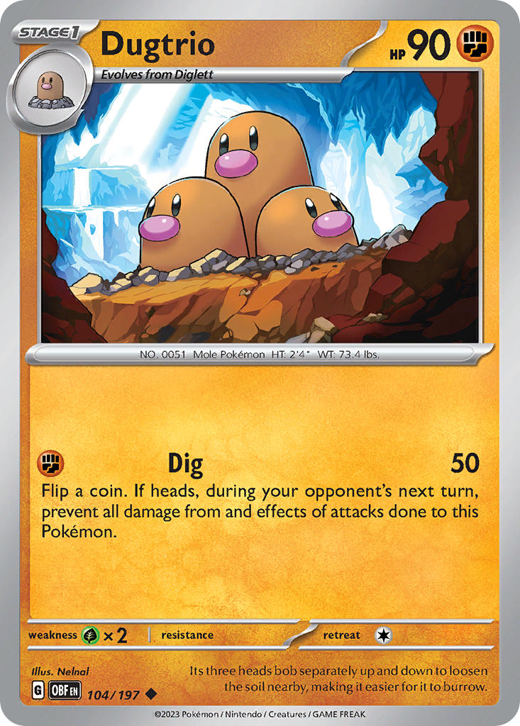 Dugtrio⁣ - Obsidian Flames⁣ (Uncommon)⁣ [104] English / Near Mint / Reverse-Holo Normal
