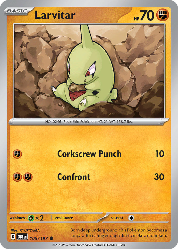 Larvitar⁣ - Obsidian Flames⁣ (Common)⁣ [105] English / Near Mint / Reverse-Holo Normal
