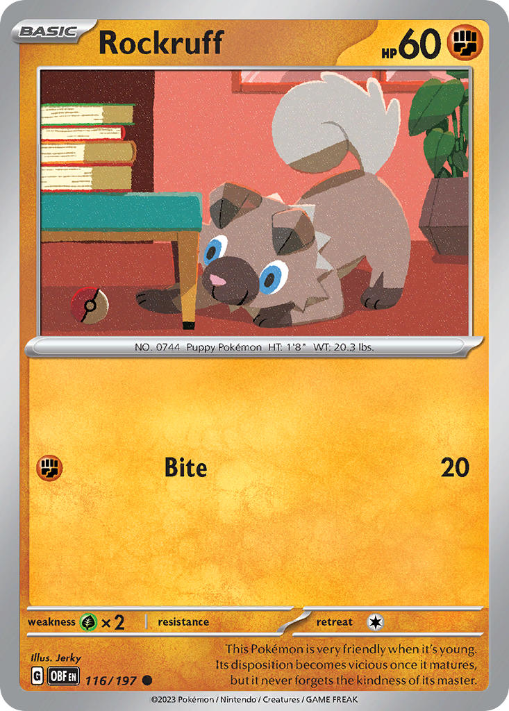 Rockruff⁣ - Obsidian Flames⁣ (Common)⁣ [116] English / Near Mint / Reverse-Holo Normal