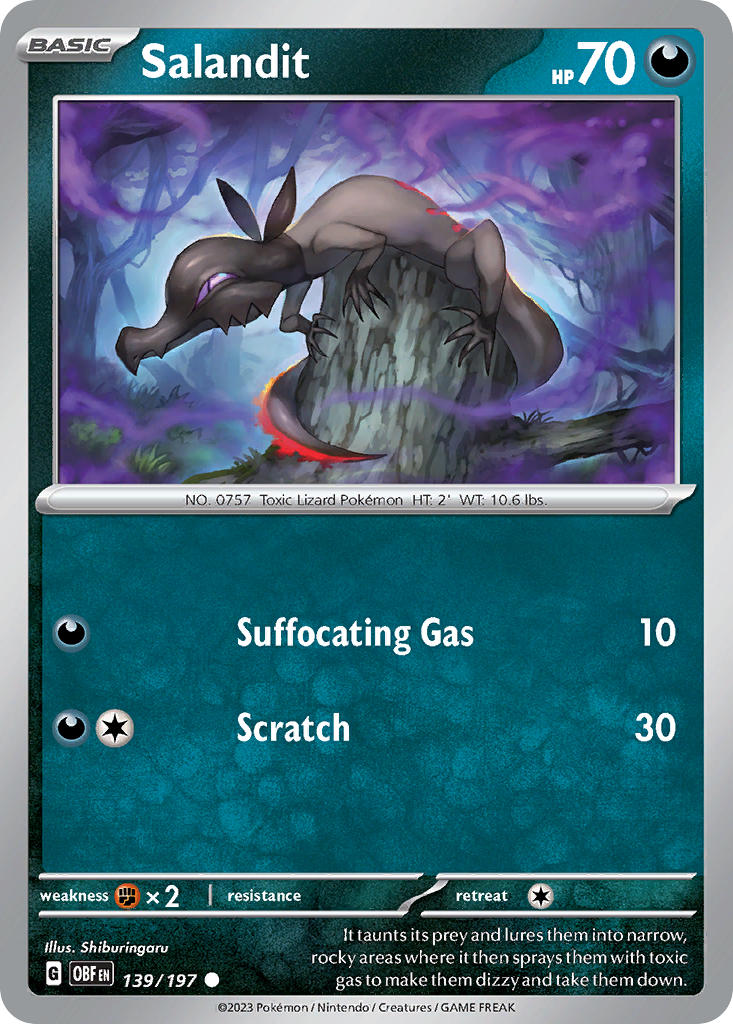 Salandit⁣ - Obsidian Flames⁣ (Common)⁣ [139] English / Near Mint / Reverse-Holo Normal