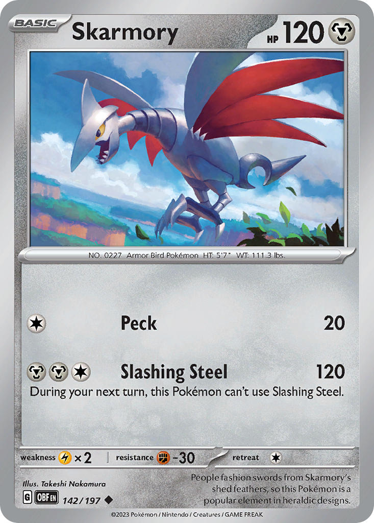 Skarmory⁣ - Obsidian Flames⁣ (Uncommon)⁣ [142] English / Near Mint / Reverse-Holo Normal