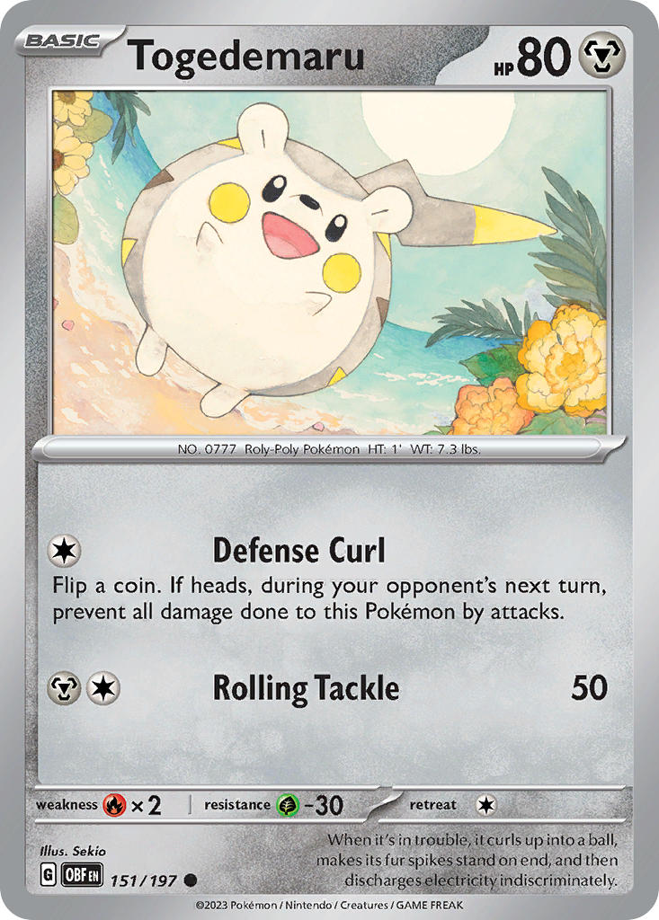 Togedemaru⁣ - Obsidian Flames⁣ (Common)⁣ [151] English / Near Mint / Reverse-Holo Normal