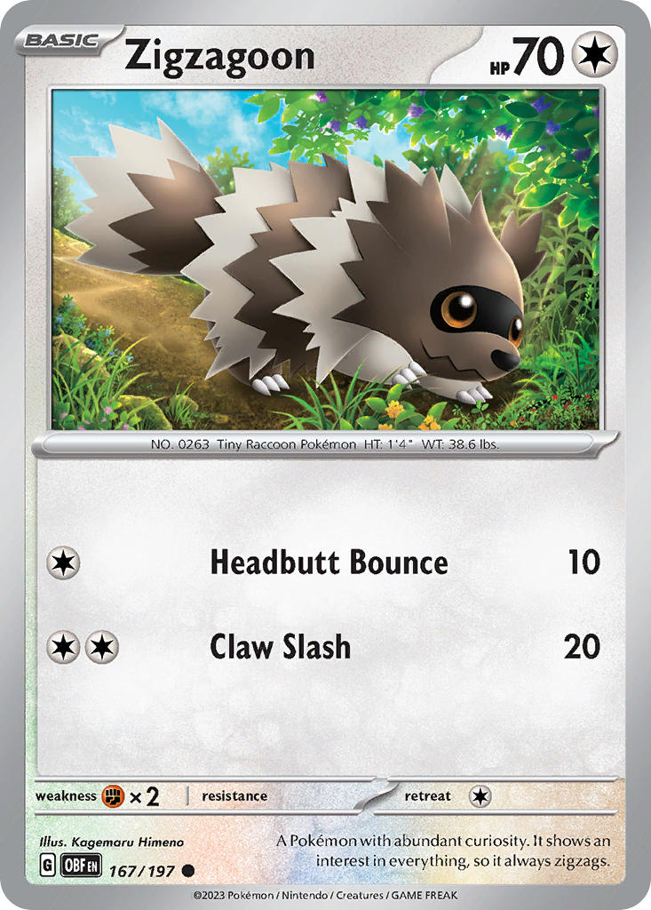 Zigzagoon⁣ - Obsidian Flames⁣ (Common)⁣ [167] English / Near Mint / Reverse-Holo Normal