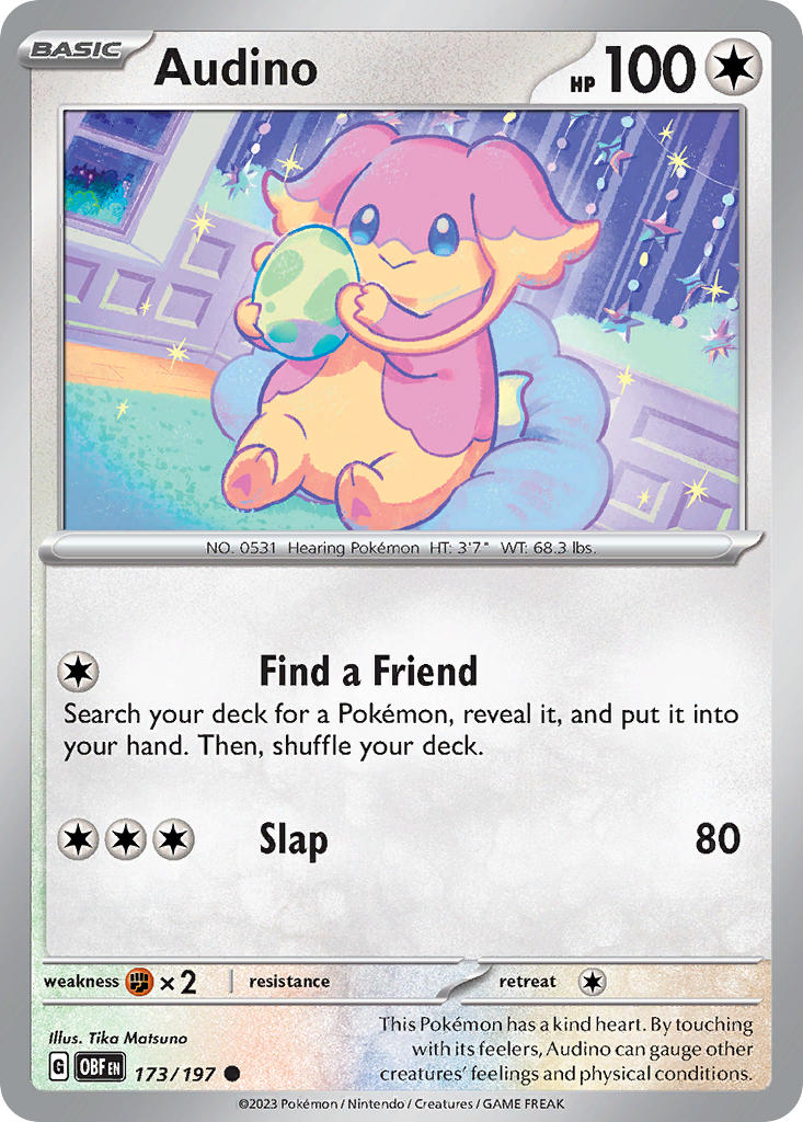 Audino⁣ - Obsidian Flames⁣ (Common)⁣ [173] English / Near Mint / Reverse-Holo Normal