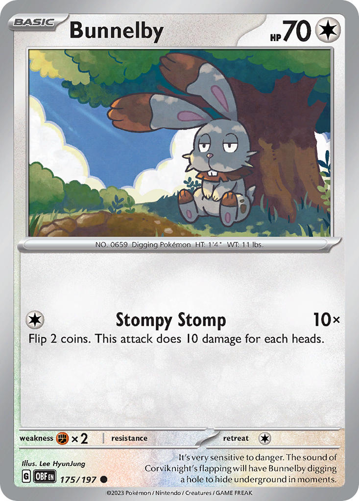 Bunnelby⁣ - Obsidian Flames⁣ (Common)⁣ [175] English / Near Mint / Reverse-Holo Normal