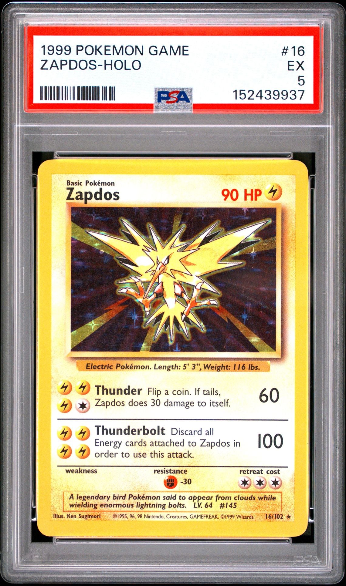 Zapdos #16 Base Set PSA 5 - forside