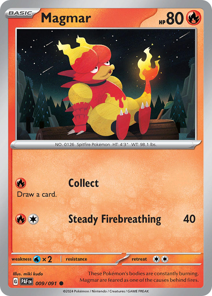 Magmar⁣ - Paldean Fates⁣ (Common)⁣ [009] English / Near Mint / Reverse-Holo Normal