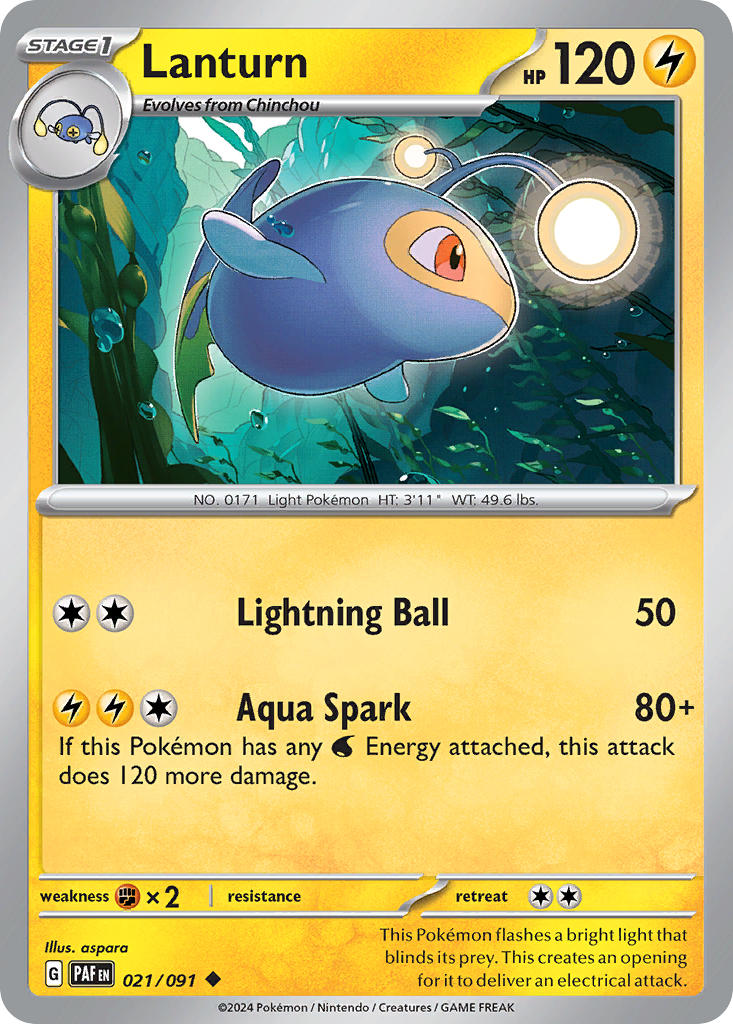 Lanturn⁣ - Paldean Fates⁣ (Uncommon)⁣ [021] English / Near Mint / Reverse-Holo Normal