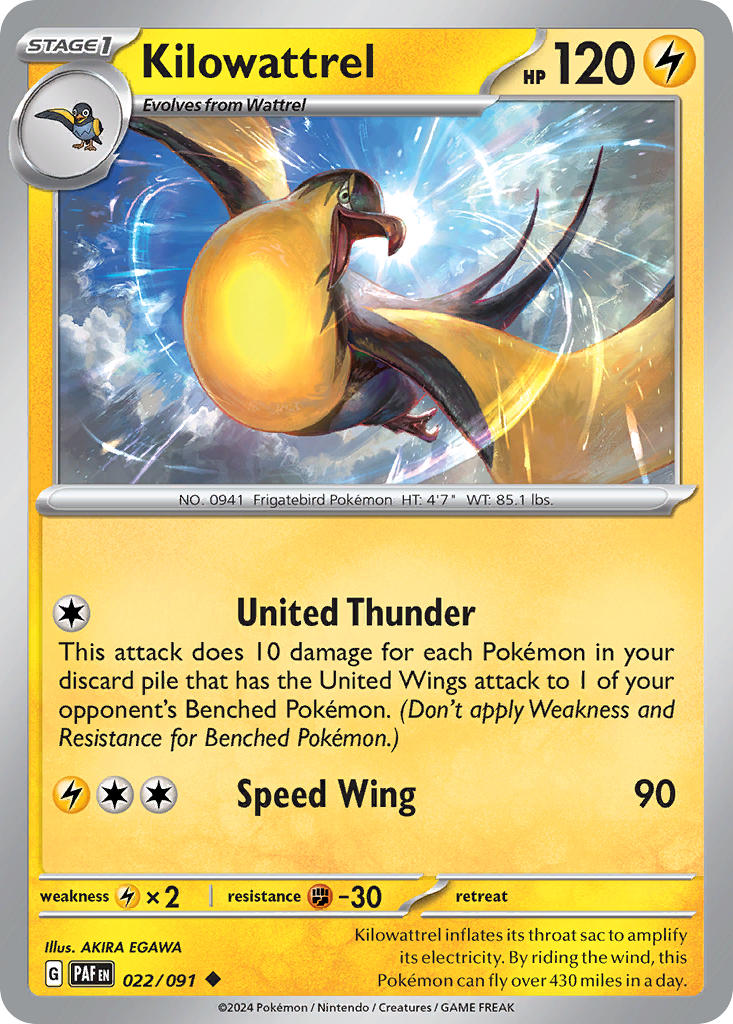 Kilowattrel⁣ - Paldean Fates⁣ (Uncommon)⁣ [022] English / Near Mint / Reverse-Holo Normal