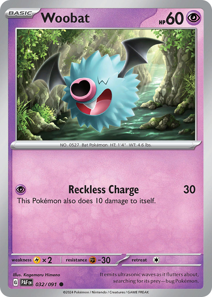 Woobat⁣ - Paldean Fates⁣ (Common)⁣ [032] English / Near Mint / Reverse-Holo Normal