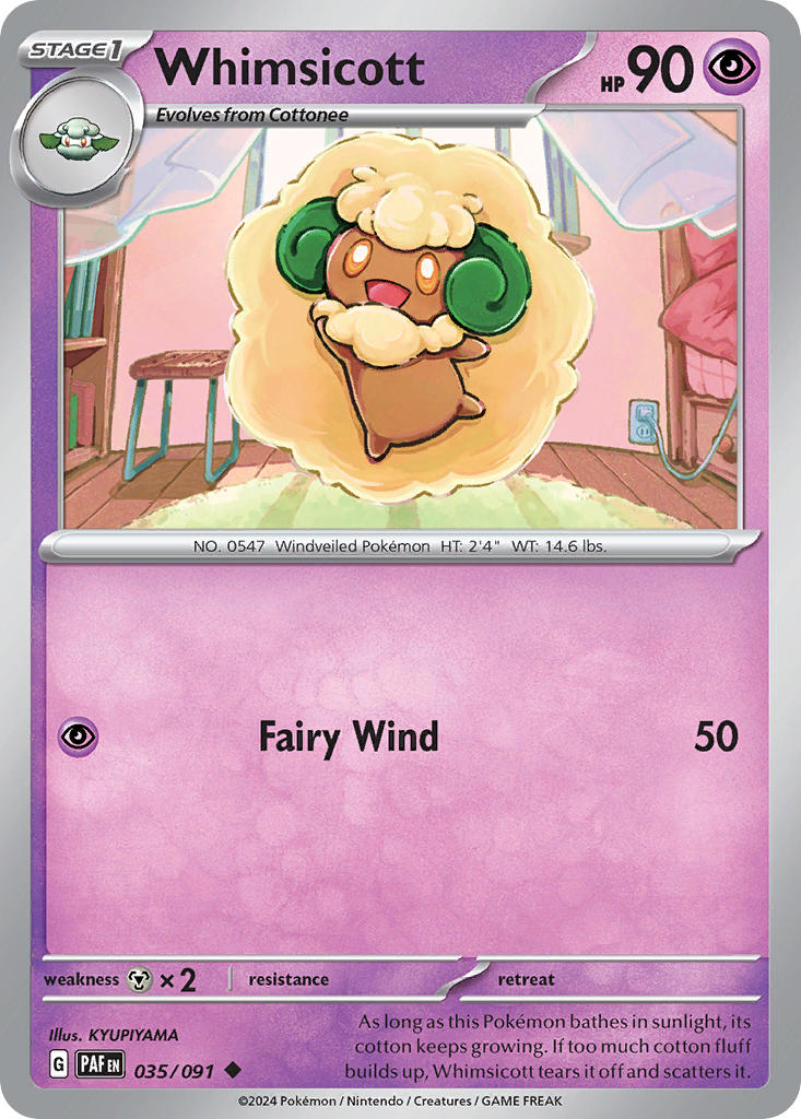 Whimsicott⁣ - Paldean Fates⁣ (Uncommon)⁣ [035] English / Near Mint / Reverse-Holo Normal