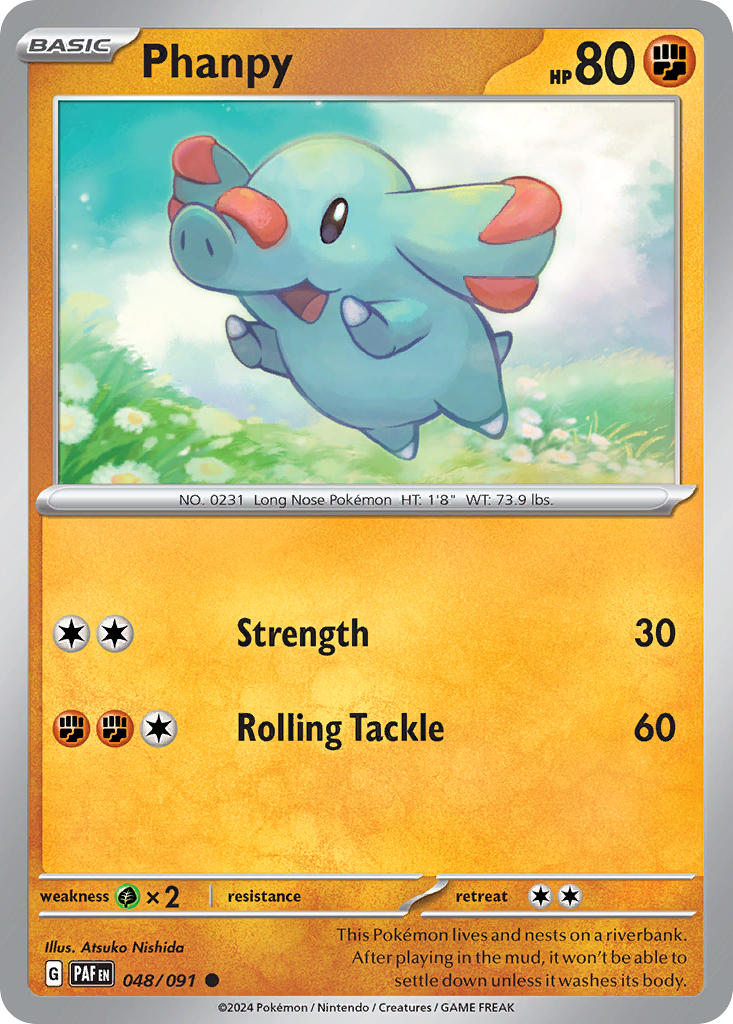 Phanpy⁣ - Paldean Fates⁣ (Common)⁣ [048] English / Near Mint / Reverse-Holo Normal