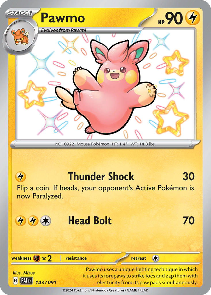 Pawmo⁣ - Paldean Fates⁣ (Shiny Rare)⁣ [143] English / Near Mint / Normal