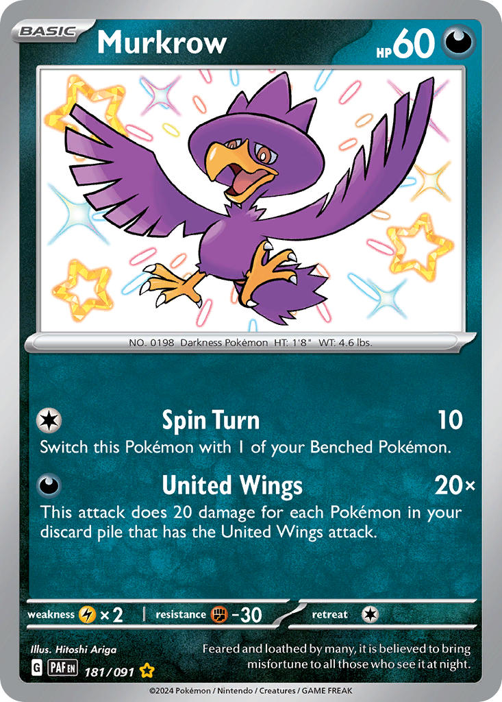 Murkrow⁣ - Paldean Fates⁣ (Shiny Rare)⁣ [181] English / Near Mint / Normal