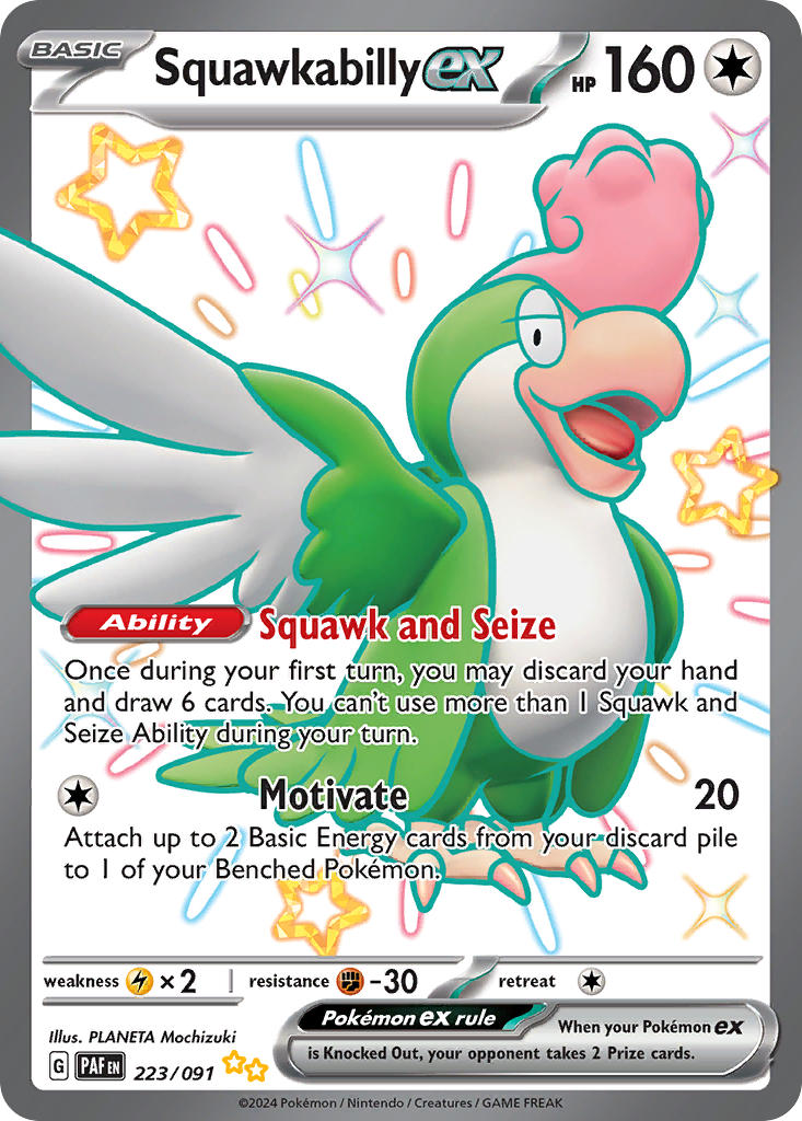 Squawkabilly ex⁣ - Paldean Fates⁣ (Shiny Ultra Rare)⁣ [223] English / Excellent / Normal