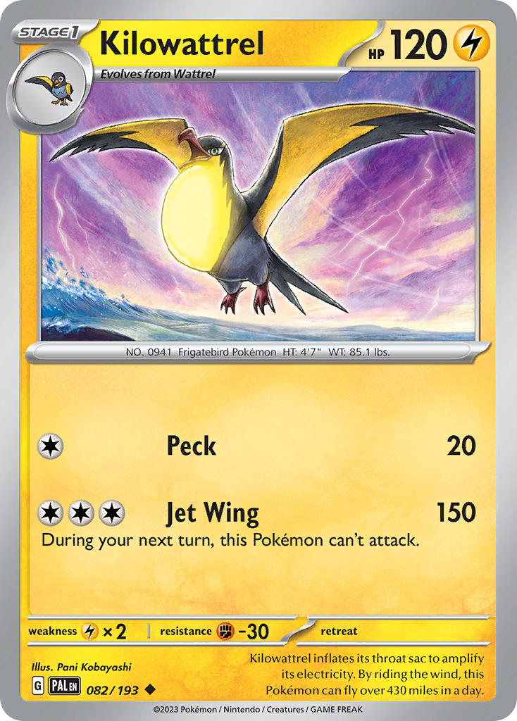 Kilowattrel⁣ - Paldea Evolved⁣ (Uncommon)⁣ [082] English / Near Mint / Reverse-Holo Normal